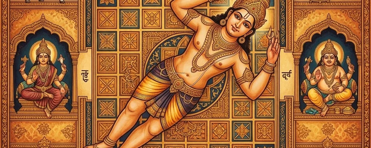 Vastu Purusha across a sacred grid with directional deities