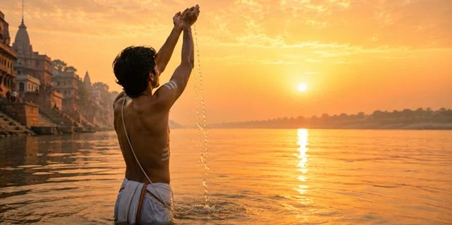 Sandhya Vandana ritual items — kalasha, panchapatra, uddharani, kushasana