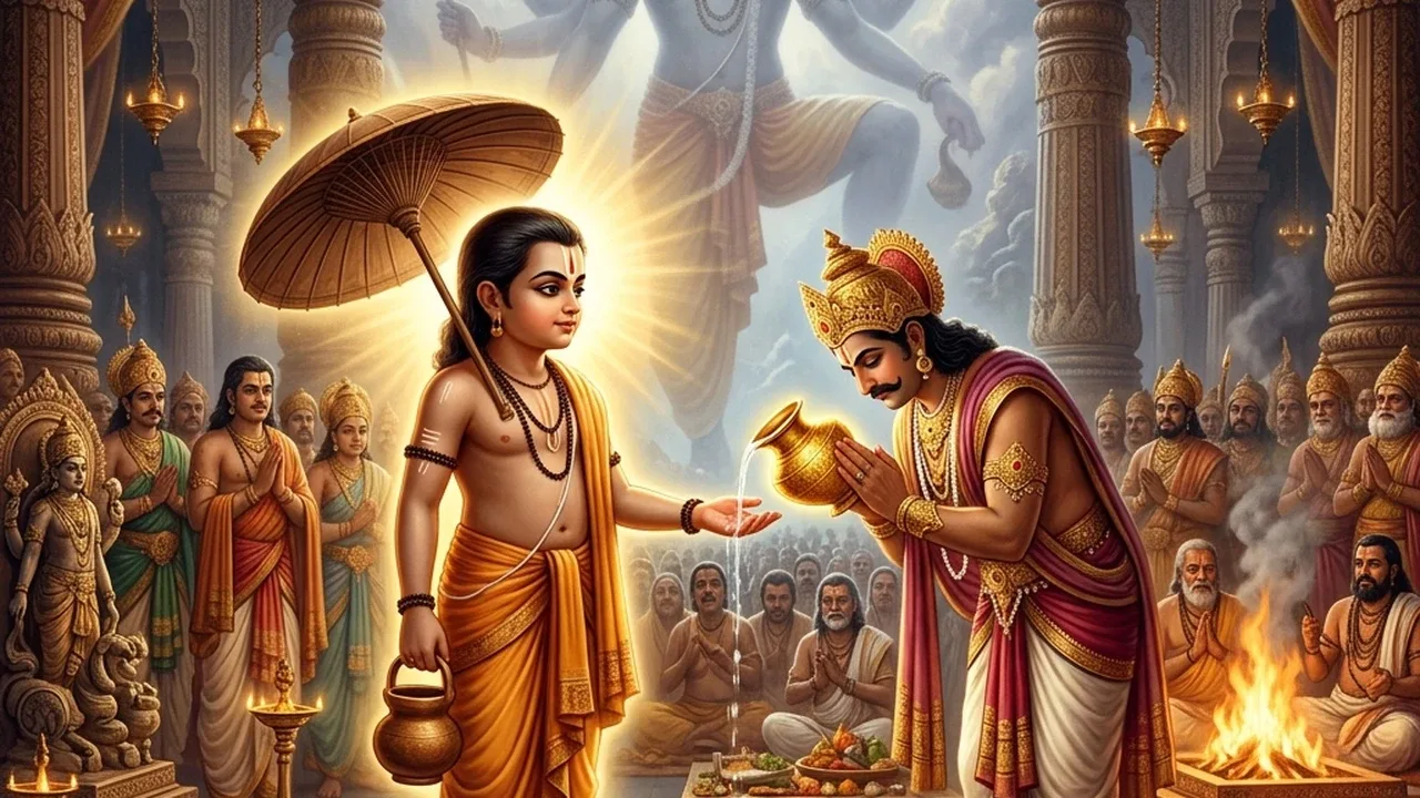 Vamana and Bali - three steps of land